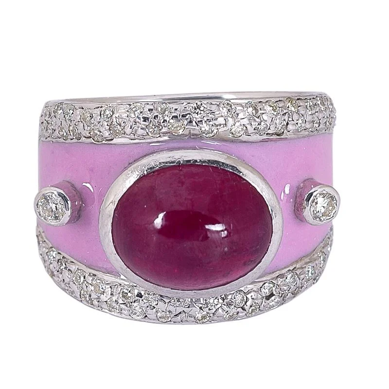 ladies-unique-gold-rings-Ring- Glass Filled Ruby and Diamond (Enamel)  (272PS)