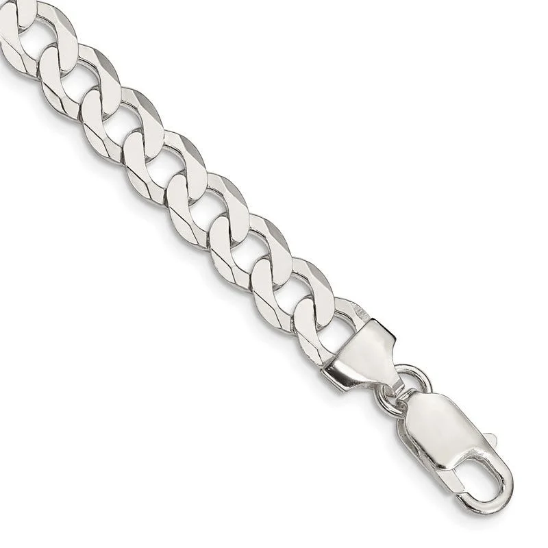 Ladies bracelets trendy bands -Sterling Silver 8mm Flat Curb Chain Bracelet