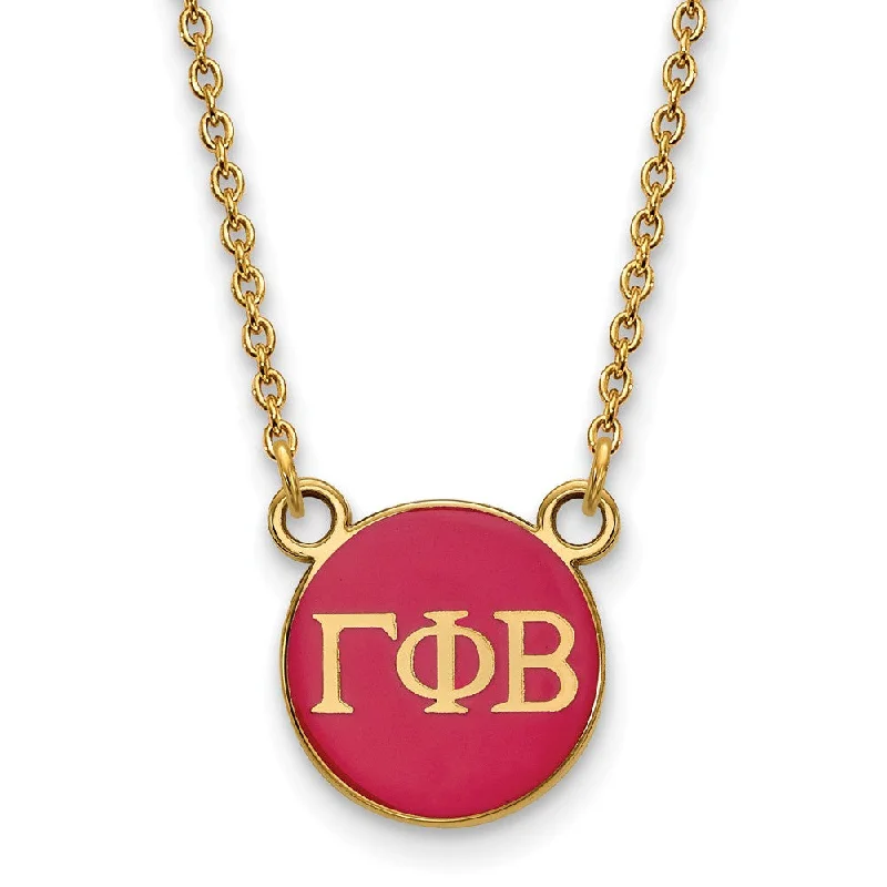 Ladies necklaces cute chains -14K Plated Silver Gamma Phi Beta Small Dk Pink Enamel Disc Necklace