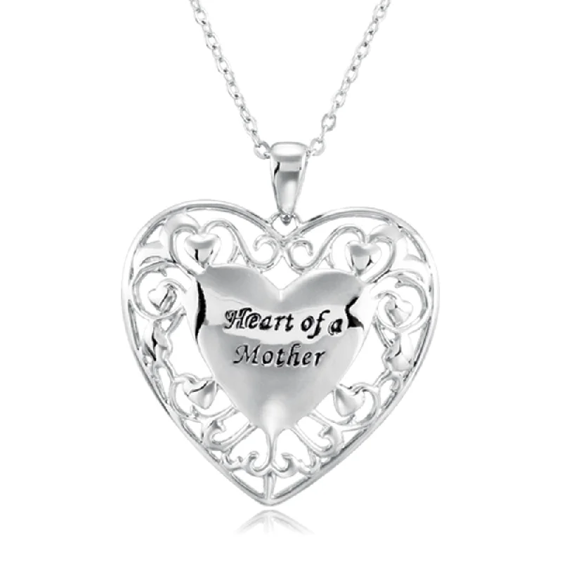 Ladies necklaces hypoallergenic metal -Rhodium Plated Sterling Silver Heart of a Mother Necklace, 18 Inch