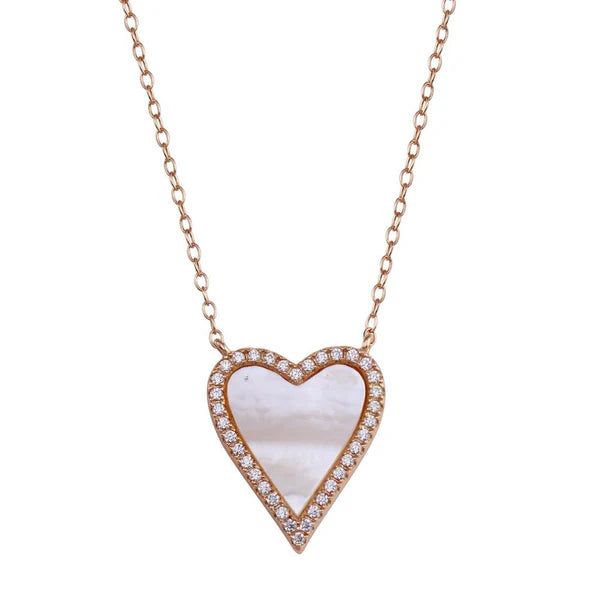 Ladies necklaces with whale pendants -Rose Gold Plated 925 Sterling Silver Heart Mother of Pearl Necklace