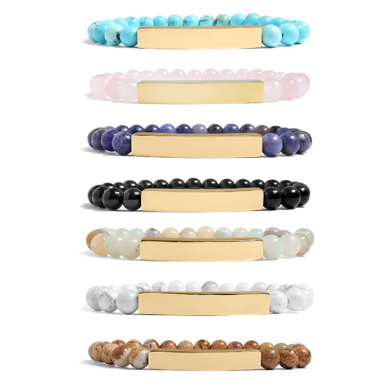 Ladies bracelets slim strands -18K Gold PVD Stainless Steel Semi Precious Natural Stone Stretch Curved Bar Bracelet / SBB0278