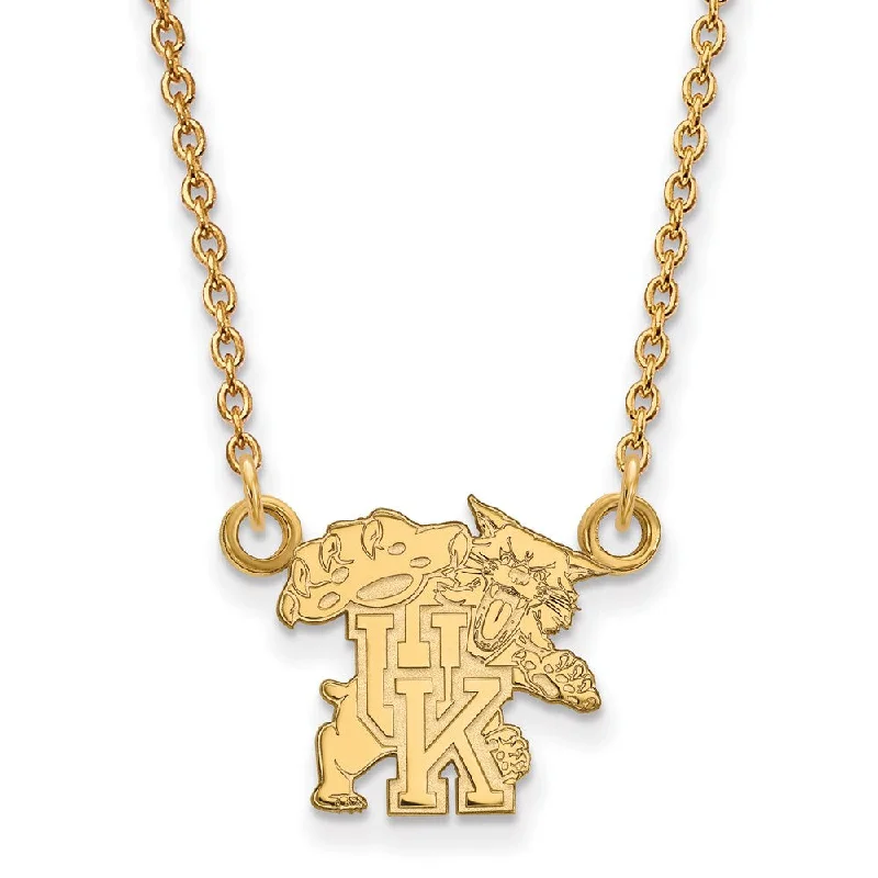 Ladies necklaces delicate strands -14k Yellow Gold U of Kentucky Small Wildcat UK Pendant Necklace