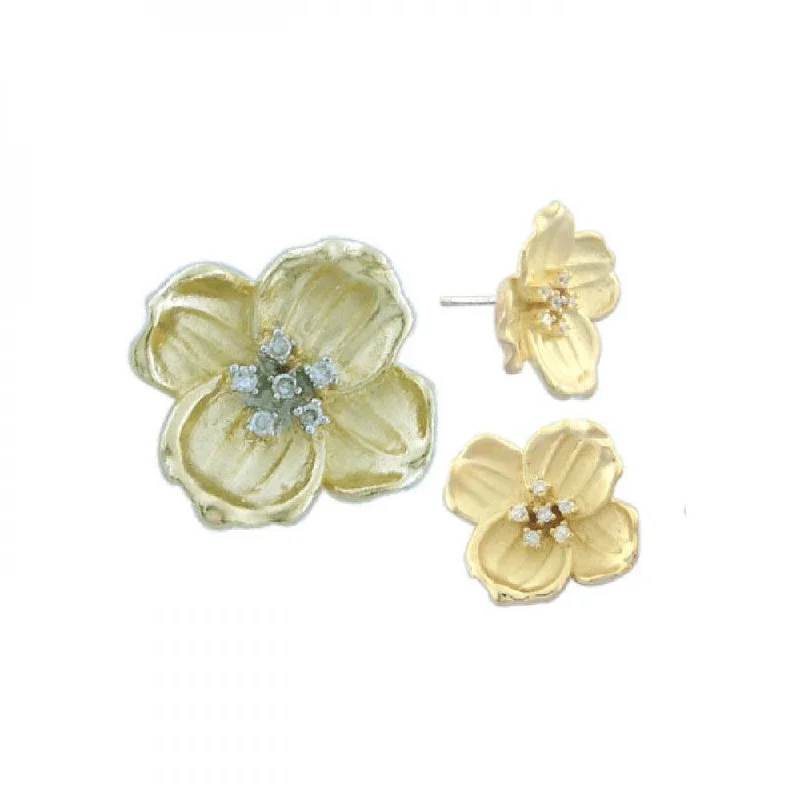 ladies-tassel-gold-earrings-Clearance-Silver 925 Gold Plated Flower CZ Stud Earring and Necklace Set - STS00221