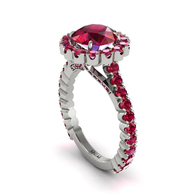 engagement-modern-platinum-ring-Round Cut Ruby Timeless Splendor Engagement Ring - Jazlyn No. 57