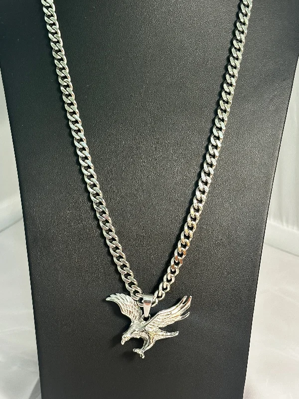 Ladies necklaces for musicians -Silver Stainless Steel Eagle Soaring Necklace