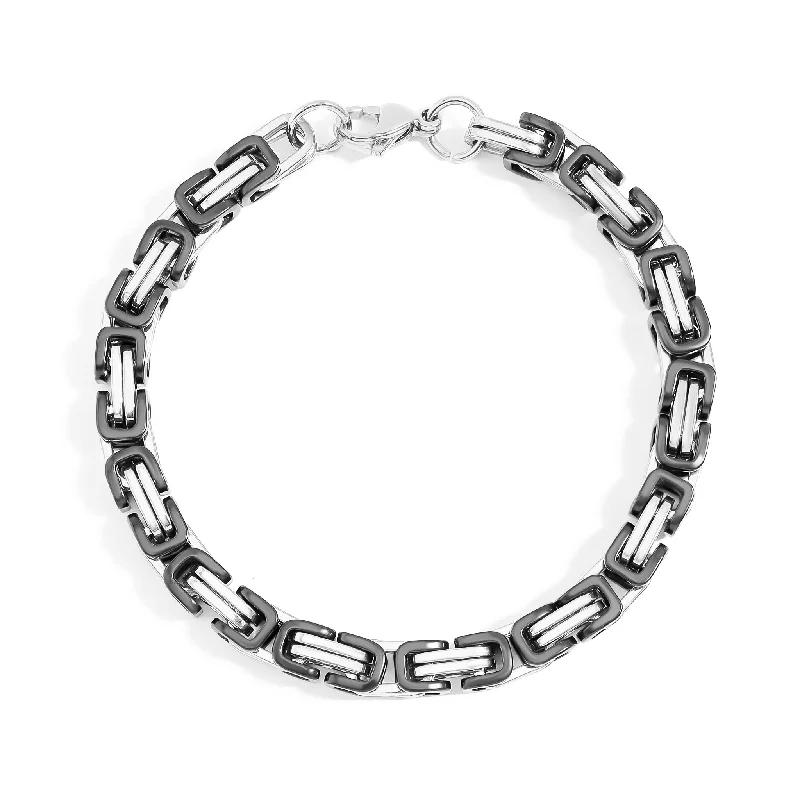 Ladies bracelets trendy strands -Stainless Steel And Black Byzantine Chain Bracelet / BRJ9092