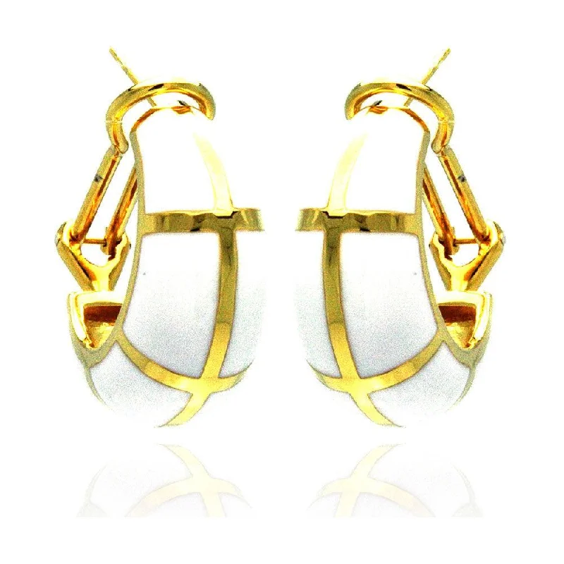 ladies-fashion-gold-earrings-Clearance-Silver 925 Gold Plated White Enamel Lever Back Earrings - BGE00129