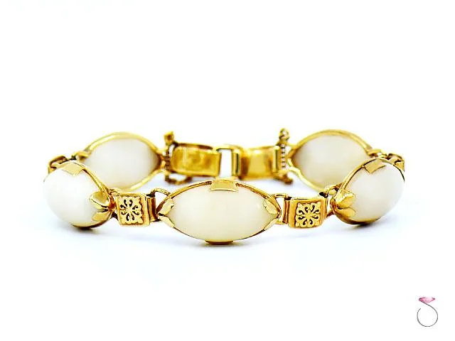 Ladies bracelets with claw charms -Ming's Hawaii White Jade & Hawaiian Quilt Design 14K Yellow Gold Bracelet