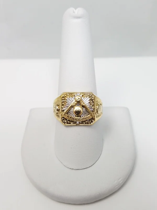 ladies-halo-silver-rings-Vintage 10k Yellow Gold Masonic Ring