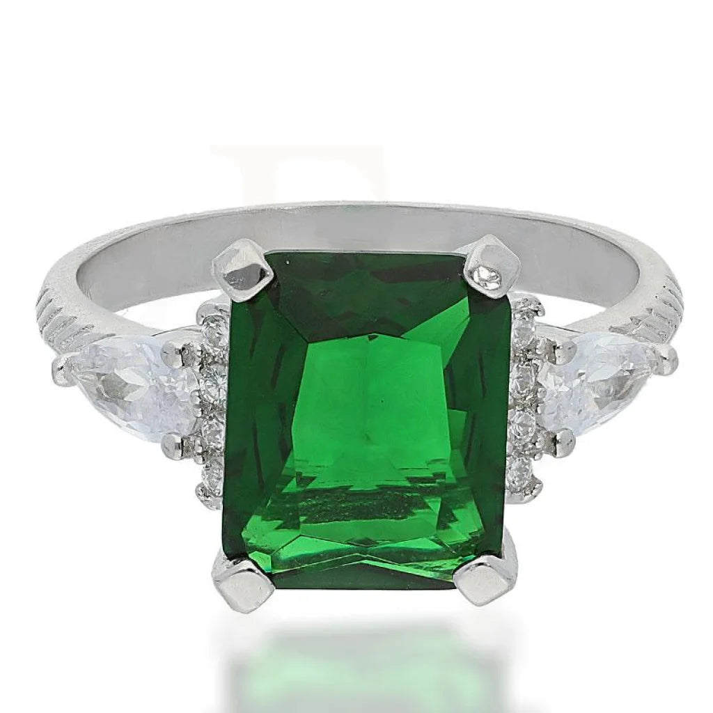 ladies-silver-rings-Sterling Silver 925 Green Solitaire Ring - FKJRNSL2275