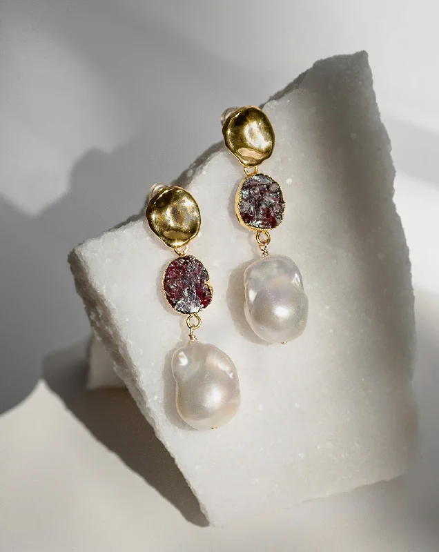 ladies-birthstone-diamond-earrings-Jan | Garnet Birthstones x Pearls Earrings