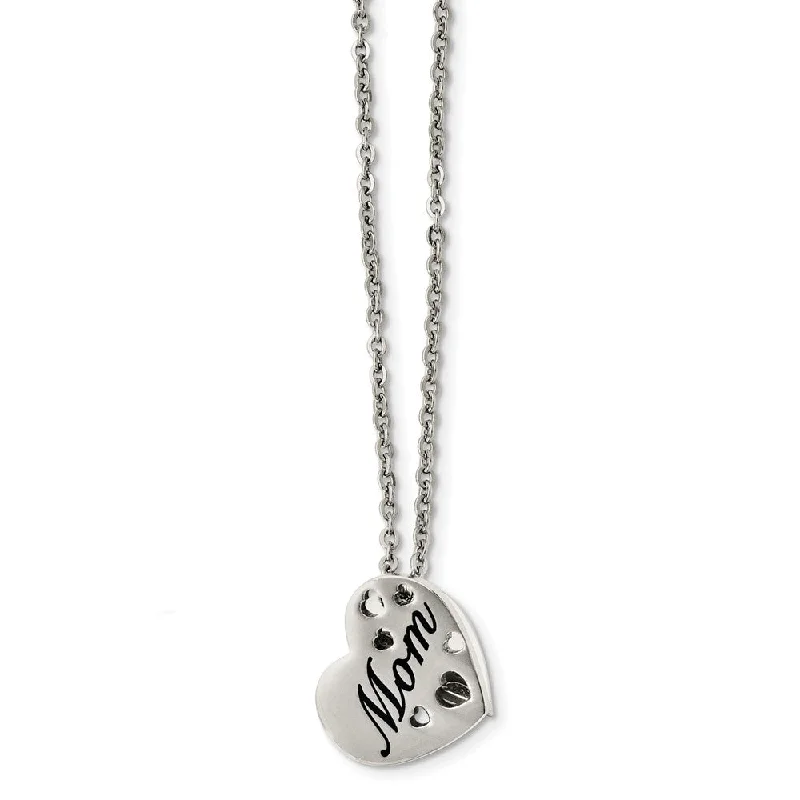 Ladies necklaces for nieces -Stainless Steel Mom Heart Slide Pendant Necklace - 20 Inch