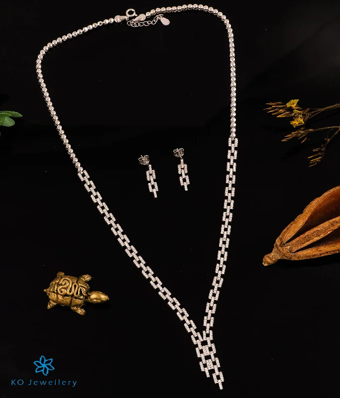 ladies-trendy-diamond-earrings-The Linked Sparkle Silver Necklace & Earrings