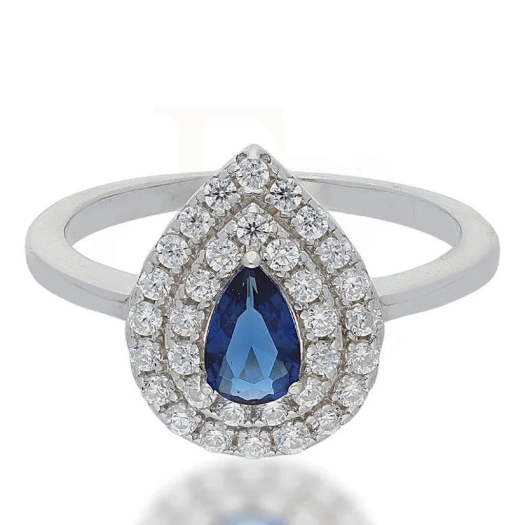 ladies-asscher-cut-silver-rings-Sterling Silver 925 Pear Shaped Blue Solitaire Ring - FKJRNSL2491