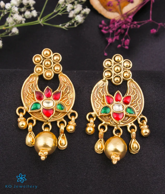 ladies-sterling-silver-hoop-earrings-The Arshia Silver Kundan Earrings(Red/Green)