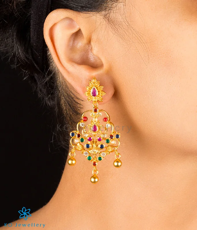 ladies-silver-drop-earrings-The Kadambari Silver Navaratna Earrings