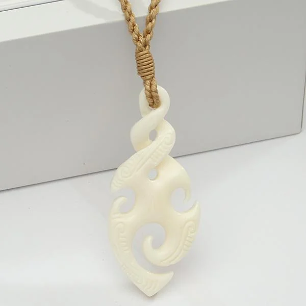 Ladies necklaces with sunstone -Buffalo Bone Spiral Twist Pendant Necklace w/Carving 20x47mm