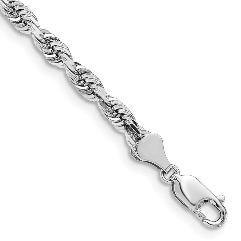 Ladies bracelets with burst charms -14K White Gold 7 Inch 5mm Diamond-cut Quadruple Rope Lobster Clasp Chain Bracelet