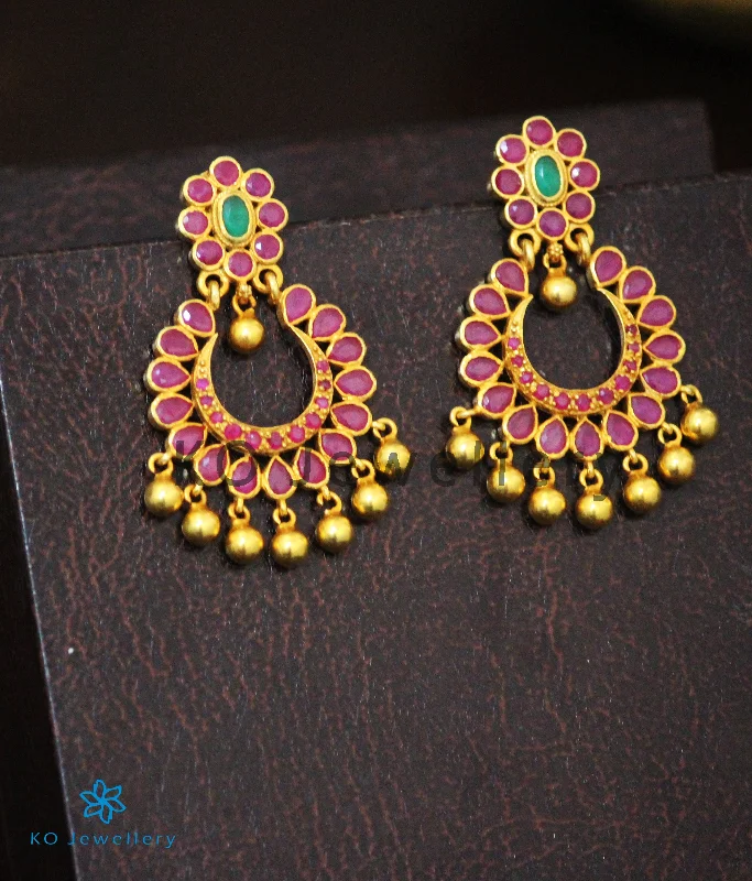 ladies-unique-dangle-earrings-The Padmavat Silver Chand Bali Earrings (Red)