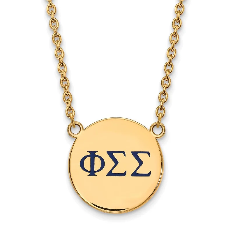 Ladies necklaces with tiger pendants -14K Plated Silver Phi Sigma Sigma Large Blue Enamel Greek Necklace