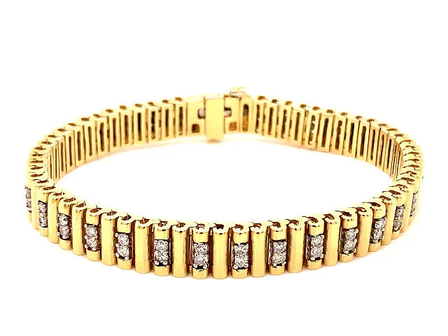 Ladies bracelets for upscale parties -Diamond Unisex Bracelet in 14K Yellow Gold, 1.65 Carat G - H, SI1 7.00"