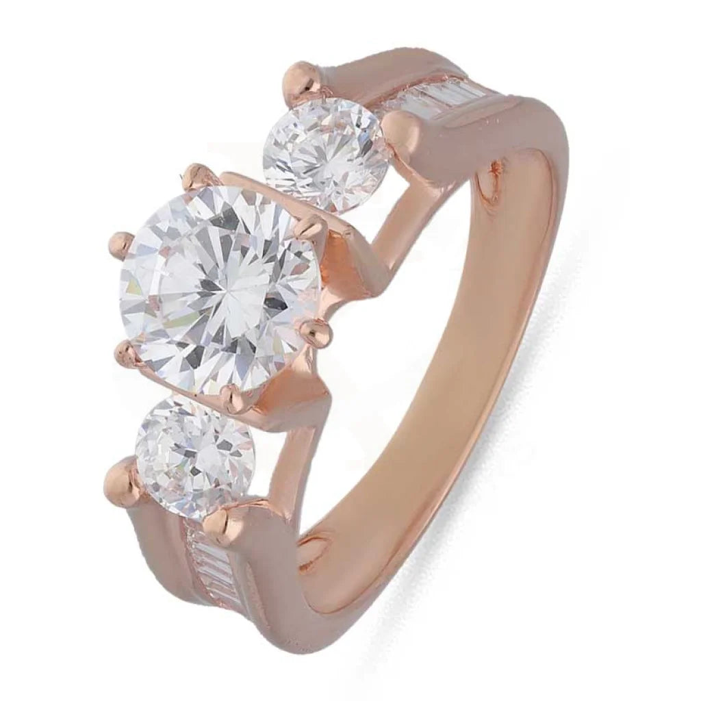 ladies-three-stone-rose-gold-rings-Sterling Silver 925 Rose Gold Plated Round Shaped Solitaire Ring - FKJRNSL3538