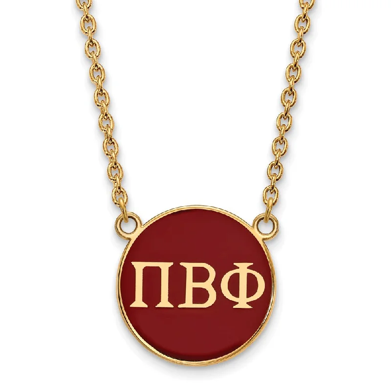 Ladies necklaces choker style -14K Plated Silver Pi Beta Phi Large Red Enamel Disc Necklace