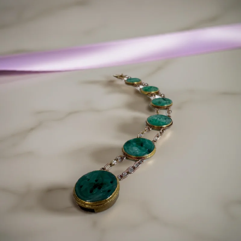 Ladies bracelets with clear zircon -Vintage 18k Jadeite Bracelet