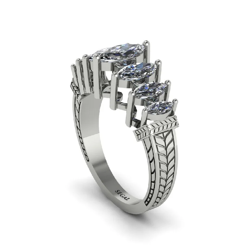 engagement-unique-silver-ring-Marquise-Cut Diamond Cascade Engagement Ring - Regina No. 3