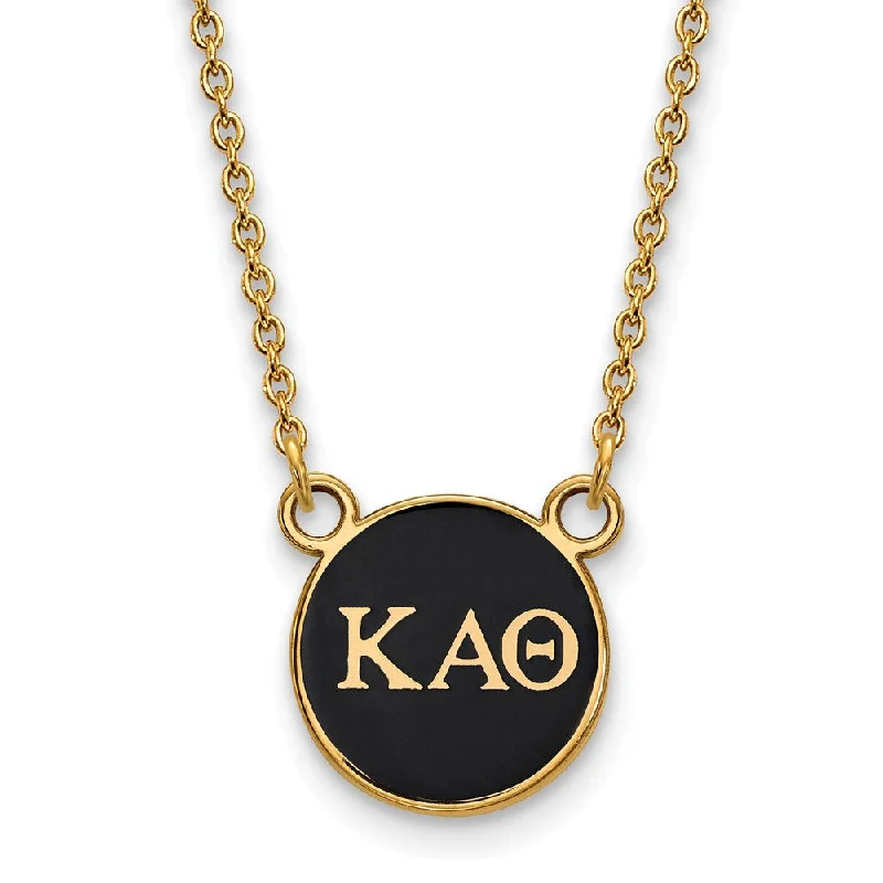 Ladies necklaces for anniversaries -14K Plated Silver Kappa Alpha Theta Small Black Enamel Disc Necklace