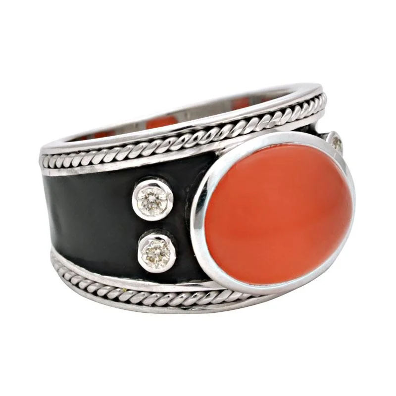 ladies-minimalist-platinum-rings-Ring-Cornelian and Diamond (Enamel)  (177QS)