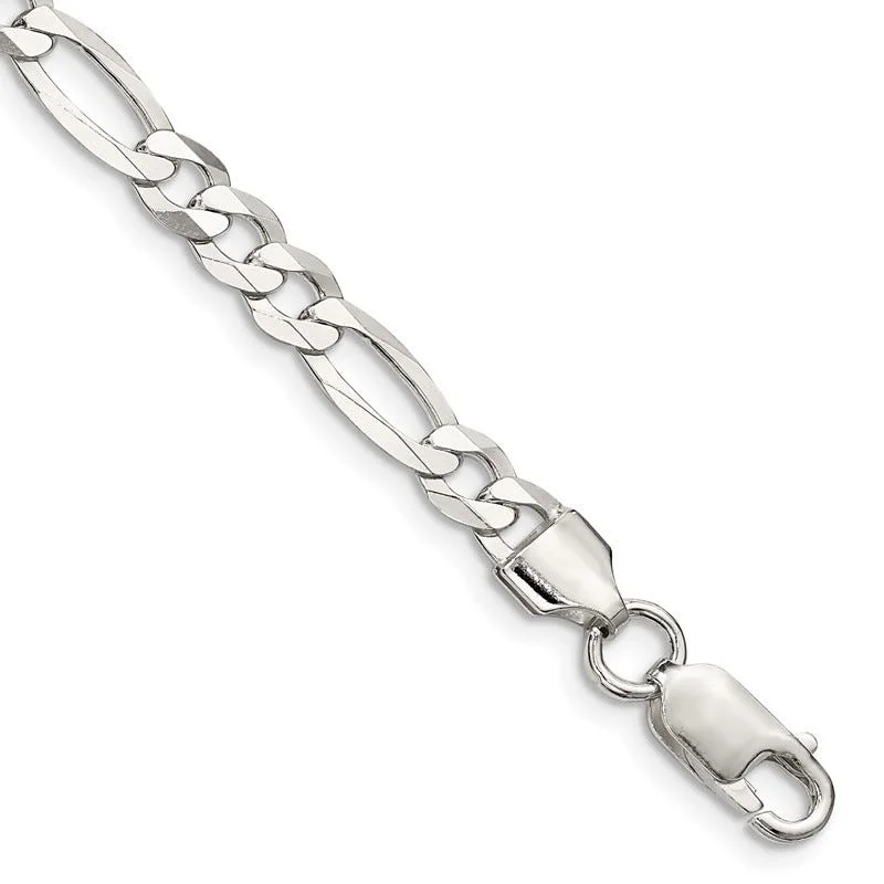 Ladies bracelets slim designs -Sterling Silver 5.5mm Lightweight Flat Figaro Chain Bracelet