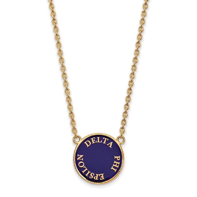 Ladies necklaces chic chains -14K Plated Silver Delta Phi Epsilon Large Enamel Disc Necklace