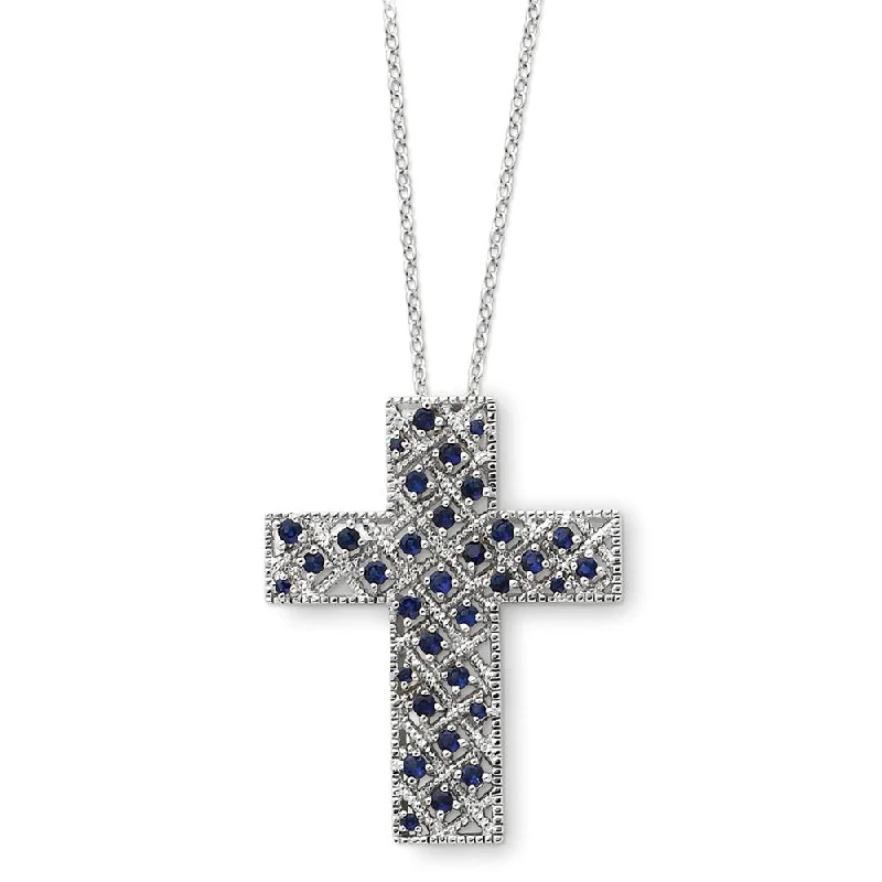 Ladies necklaces for sisters -Sterling Silver September CZ Birthstone Cross Necklace, 18 Inch