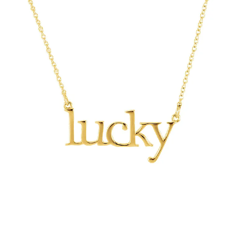 Ladies necklaces for layering -Lucky Script Necklace in 14k Yellow Gold, 16.25 Inch