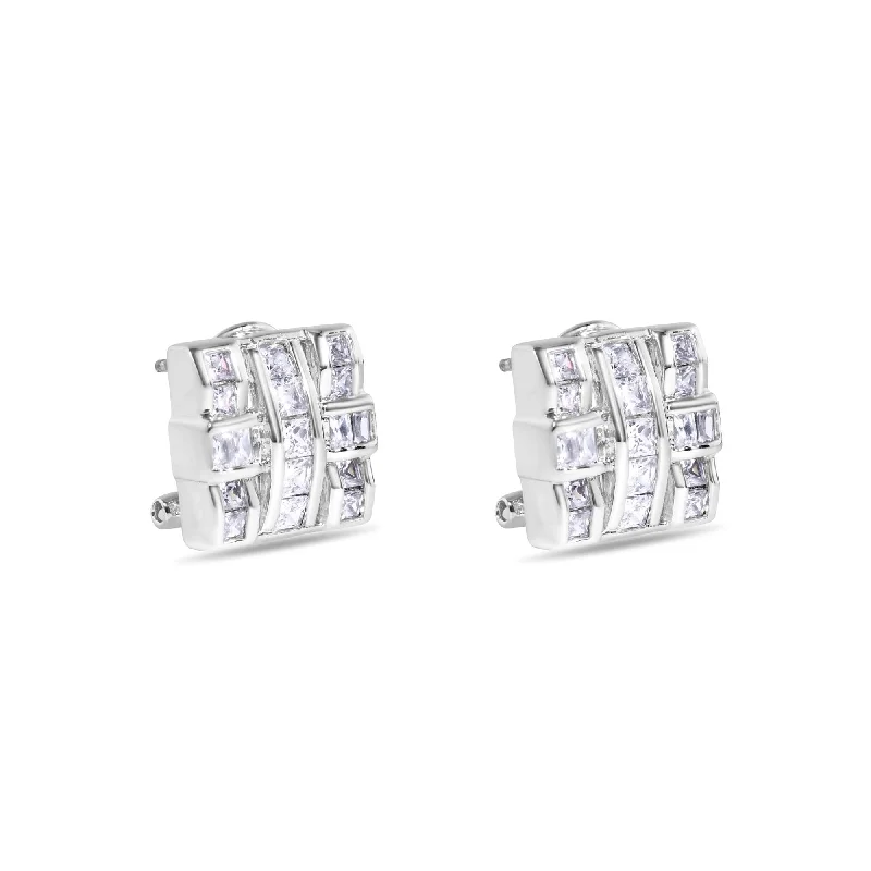 ladies-crystal-chandelier-earrings-Final Price-Rhodium Plated 925 Sterling Silver Square Cross Design Clear CZ Leverback Earrings - STEM094