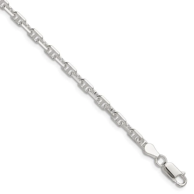 Ladies bracelets thick strands -Sterling Silver Polished and D/C 3.75mm Marine Link Chain Bracelet