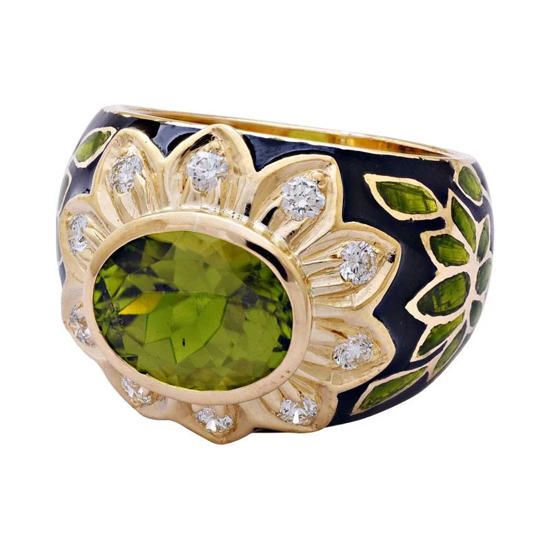 ladies-vintage-silver-rings-Ring-Peridot and Diamond (Enamel)  (2140P)