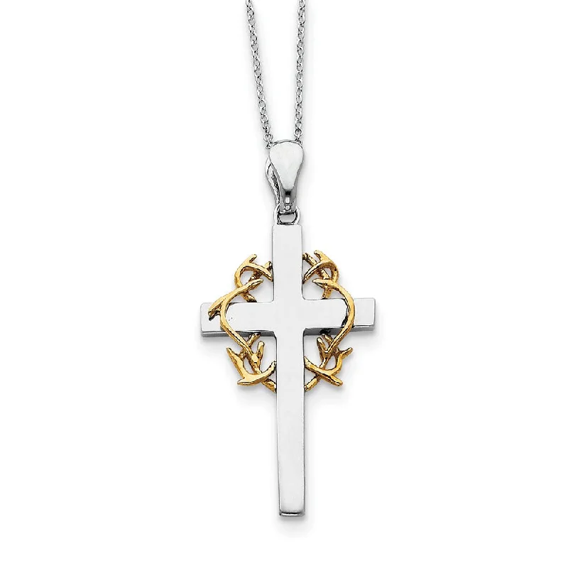 Ladies necklaces wide strands -Rhodium/Gold Tone Plate Sterling Silver No Greater Love Cross Necklace