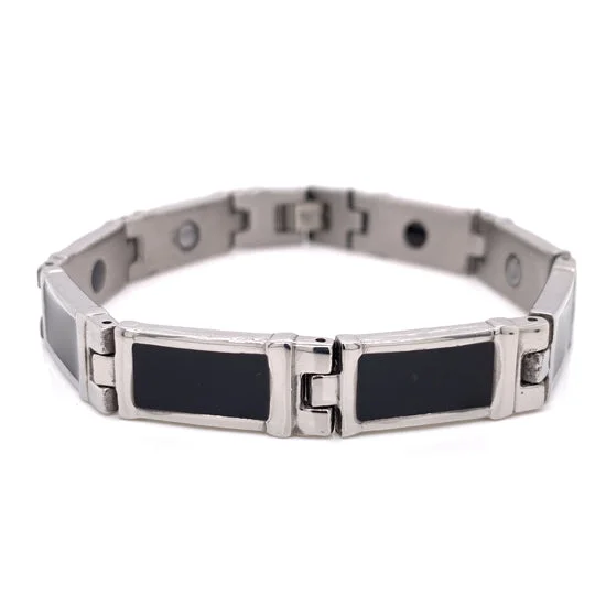 Ladies bracelets for sweet sixteen -Stainless Steel Black Enamel Magnetic Bracelet / MBS0035