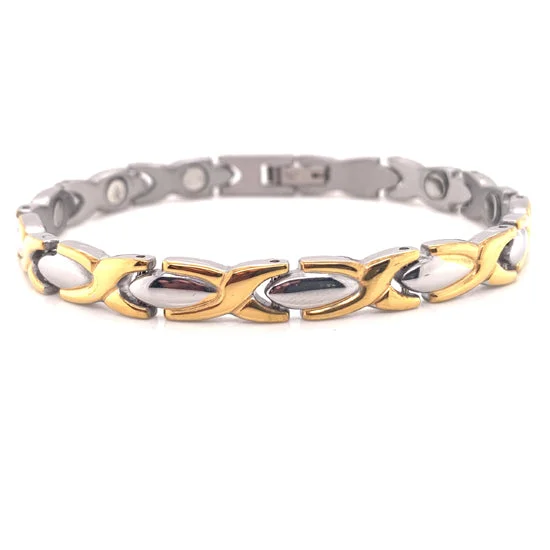 Ladies bracelets sleek cuffs -Gold And Stainless Steel Bracelet / MBL0023