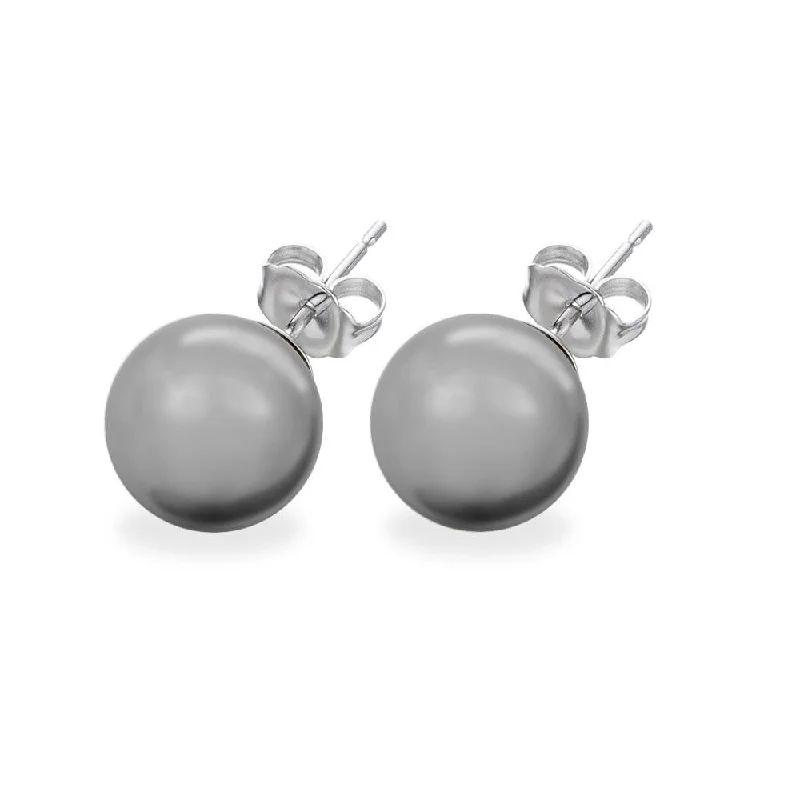 ladies-silver-drop-earrings-Silver 925 Rhodium Plated Gray Pearl CZ Stud Earrings - STE00639GRY