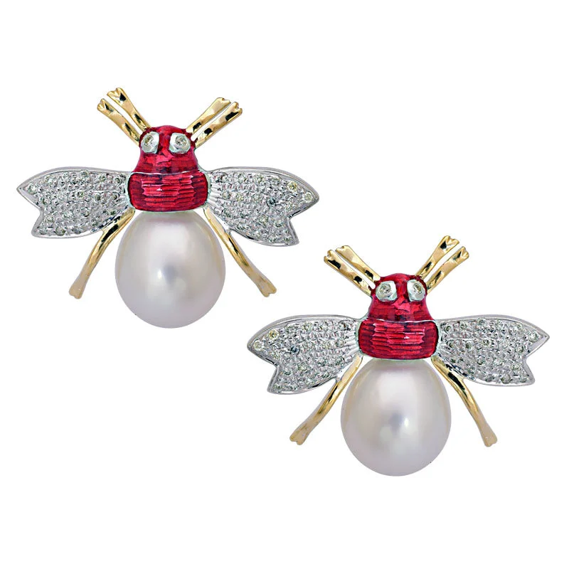 ladies-gold-pearl-earrings-Earrings-South Sea Pearl and Diamond (Enamel)