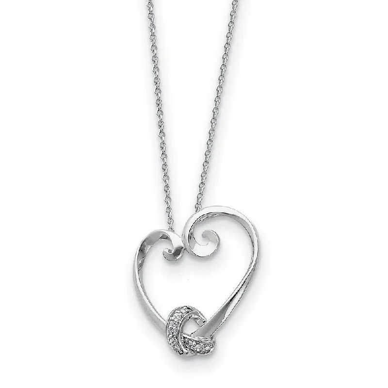 Ladies necklaces with fluorite -Rhodium Plated Sterling Silver & CZ Love Knots Heart Necklace, 18 Inch