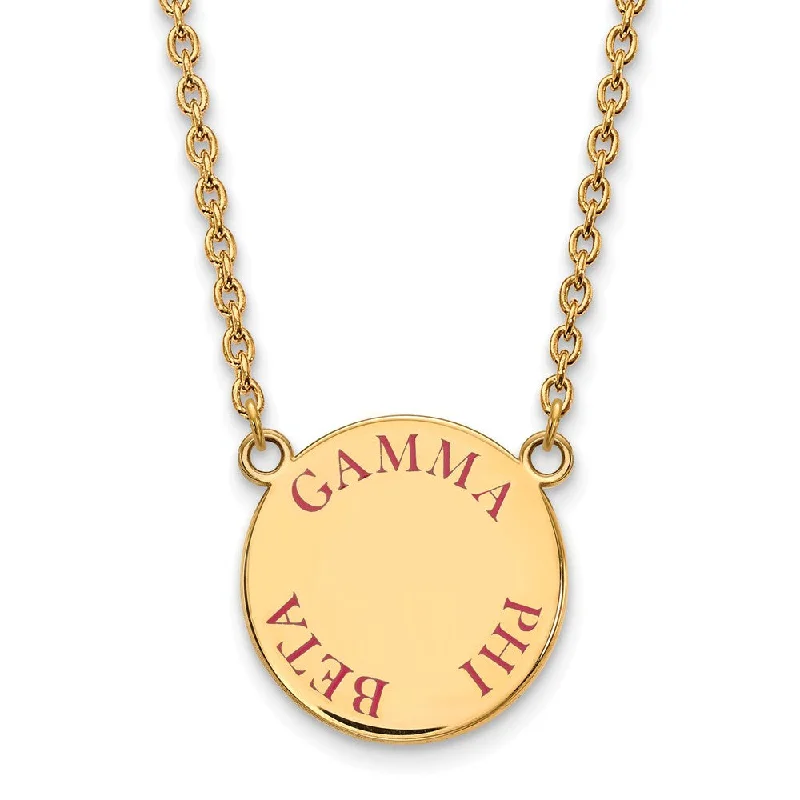 Ladies necklaces elegant strands -14K Plated Silver Gamma Phi Beta Large Dk Pink Enamel Necklace