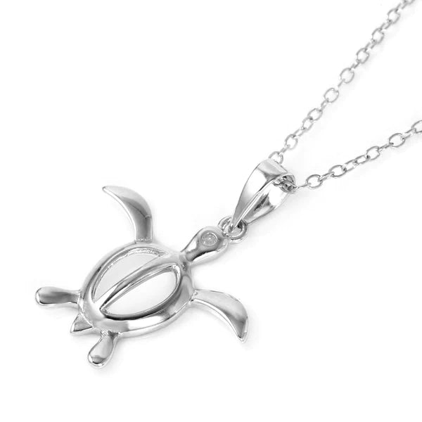 Ladies necklaces fun chains -Silver 925 Tortoise Shaped Pendant with CZ Stud Necklace