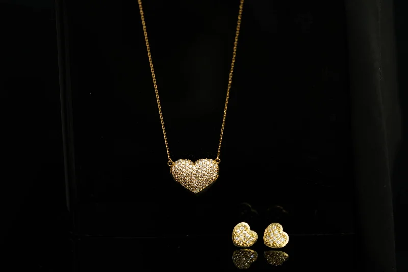 Ladies necklaces whimsical style -14k&10k Set Hearts Earrings and Necklace