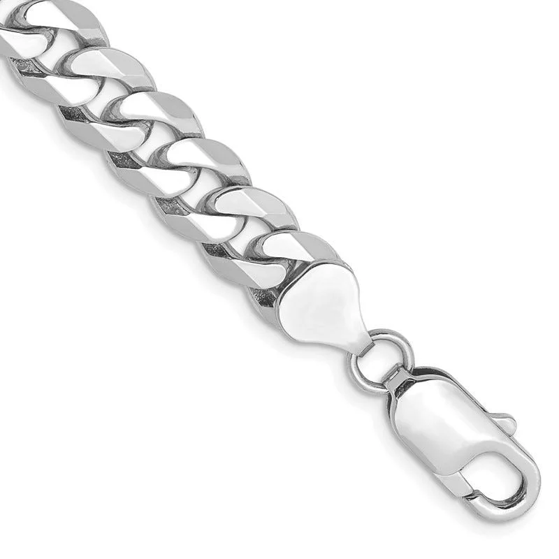 Ladies bracelets for sweet sixteen -14K White Gold 9 inch 8mm Flat Beveled Curb with Lobster Clasp Chain Bracelet