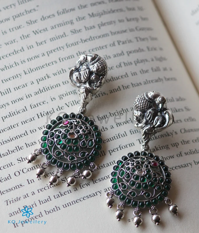 ladies-gold-moon-earrings-The Mrinalini Silver Peacock Earrings(Oxidised)